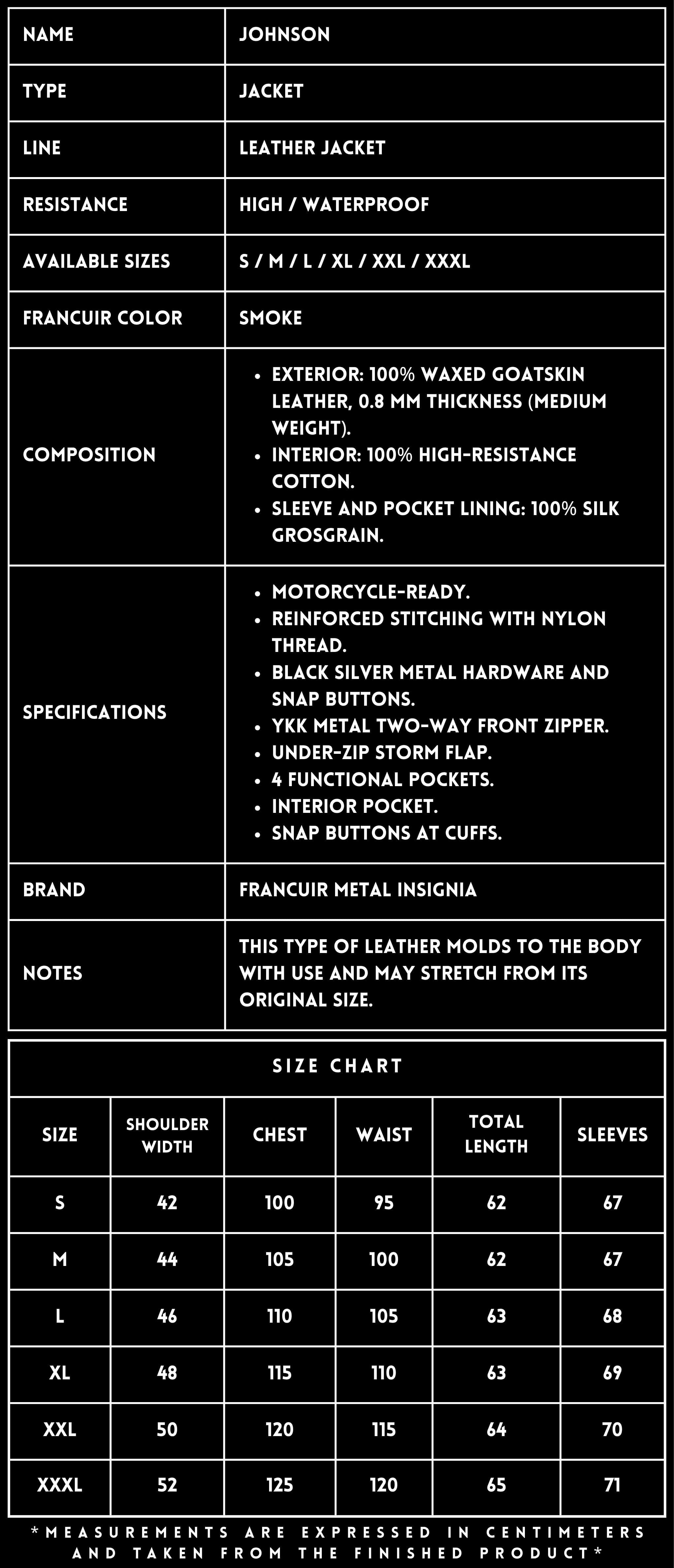 TECHNICAL SPECIFICATIONS_LEATHER JACKET_JOHNSON SMOKE_FRANCUIR_
